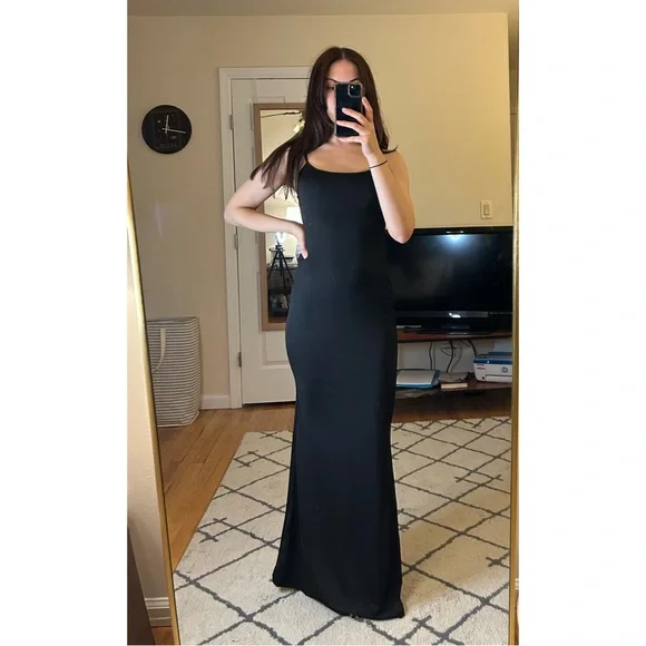 Beautiful Long Black Slip Dress - Picture 2 of 5